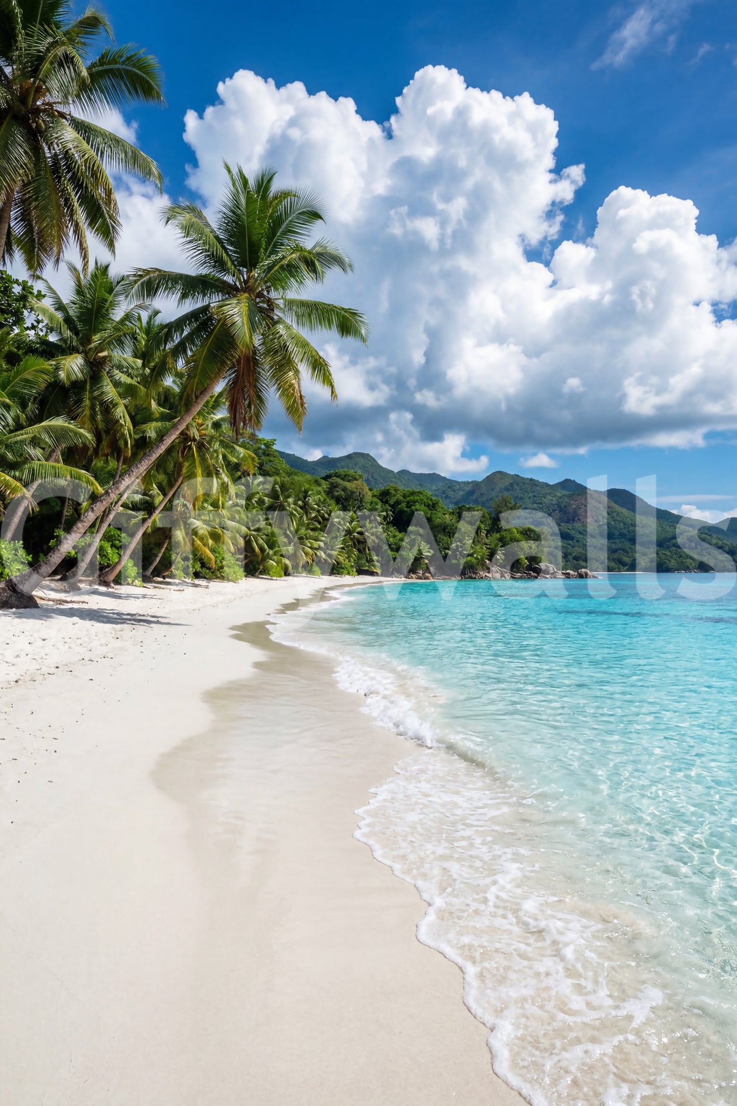 Palm-Fringed Serenity wall mural with bright sky and coastal detail
