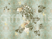 Vintage Blue Floral Woman Portrait wall mural with intricate patterns