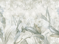 Soft Neutral Botanical wall mural with soft beige foliage pattern
