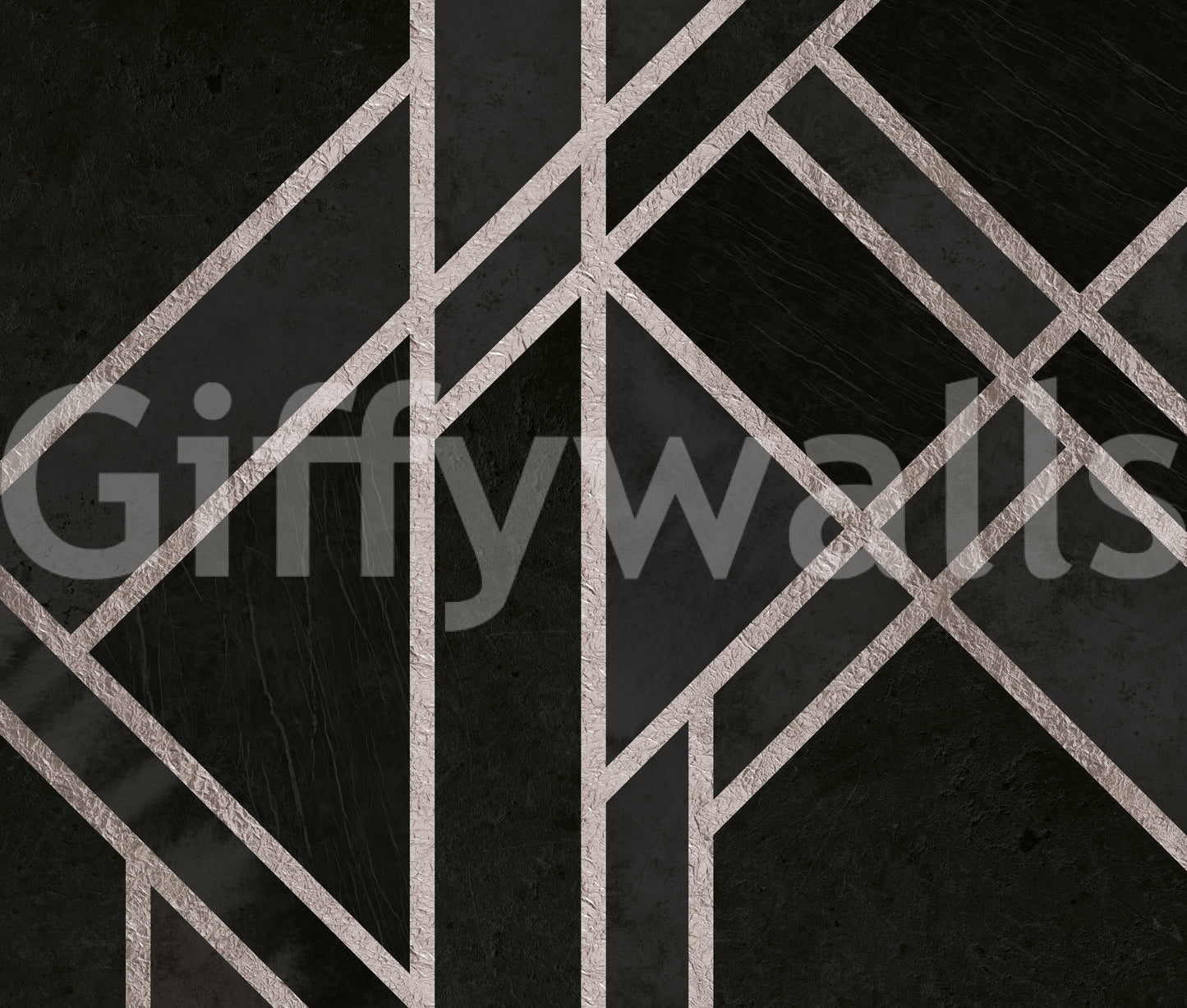 Luxe Black Art Deco wall mural with metallic lines on black background