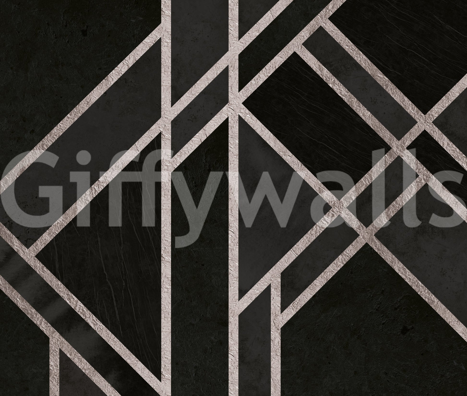 Luxe Black Art Deco wall mural with metallic lines on black background