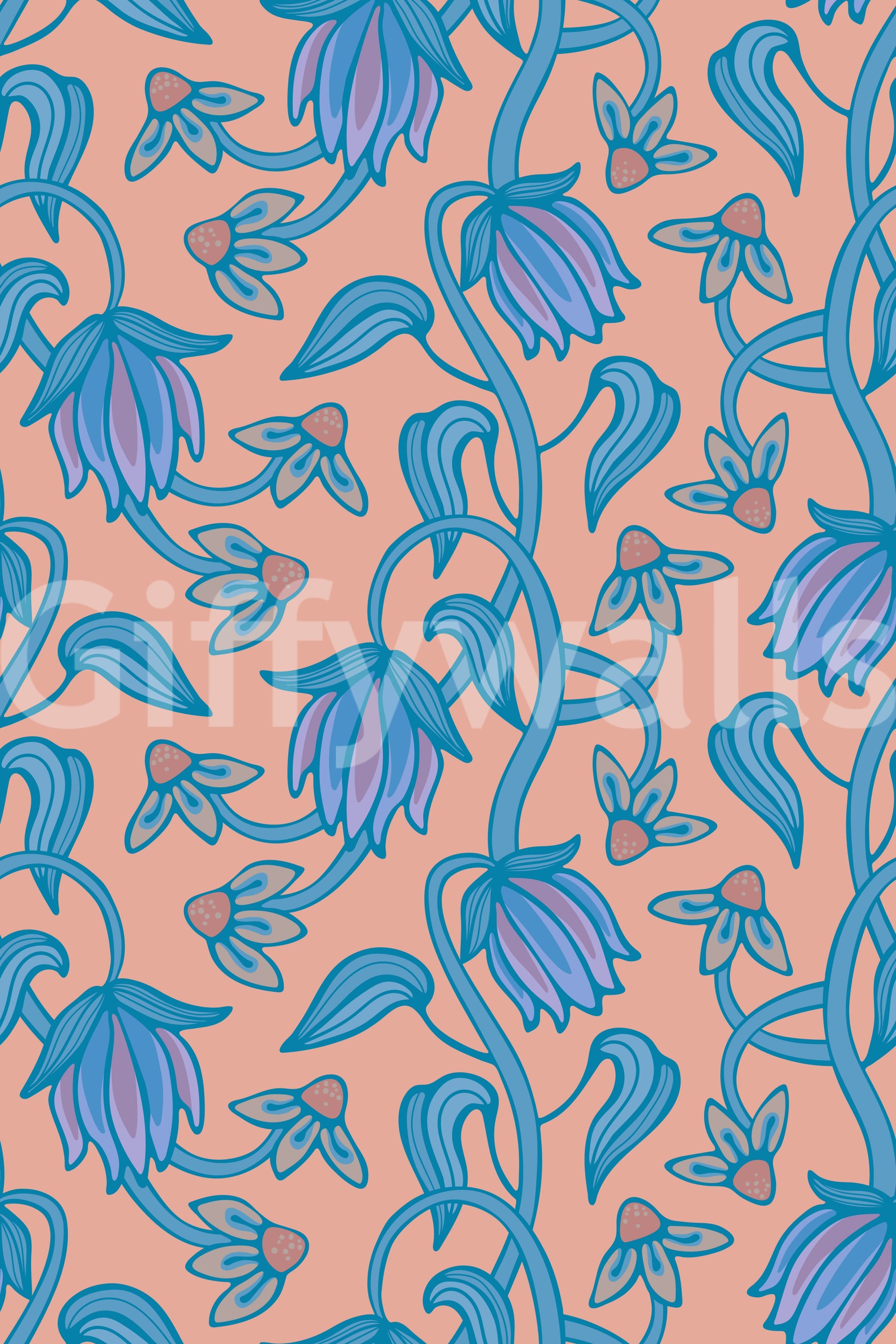 Ophelia Boho Blossoms wallpaper with soft contrast and vine pattern