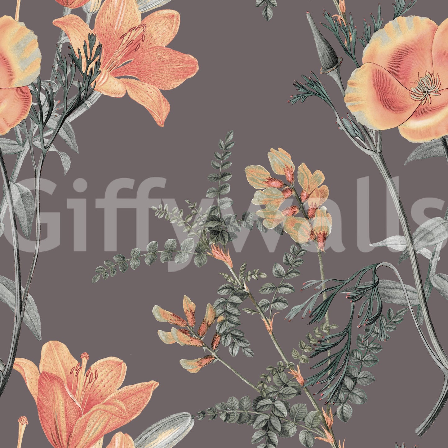 Eleganz der Pfirsich-Salbei-Botanik Tapete