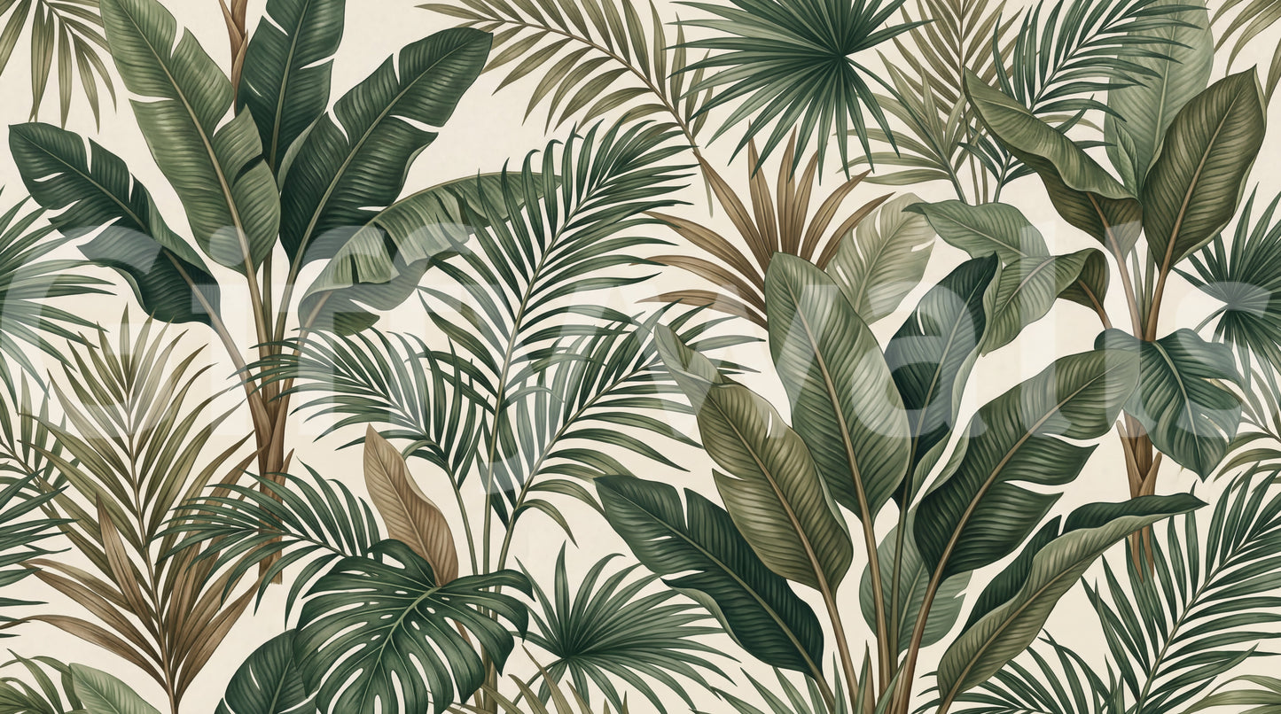 Lush tropisk løvverk veggmaleri