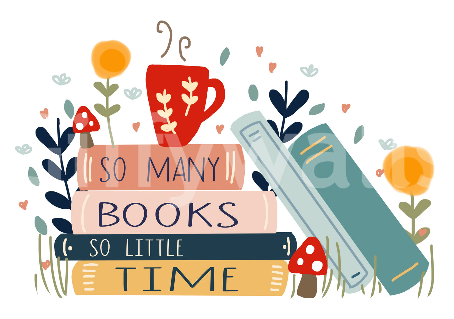 Folk-style quote illustration shaping the Books So Little Time wall mural