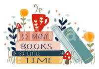 Folk-style quote illustration shaping the Books So Little Time wall mural