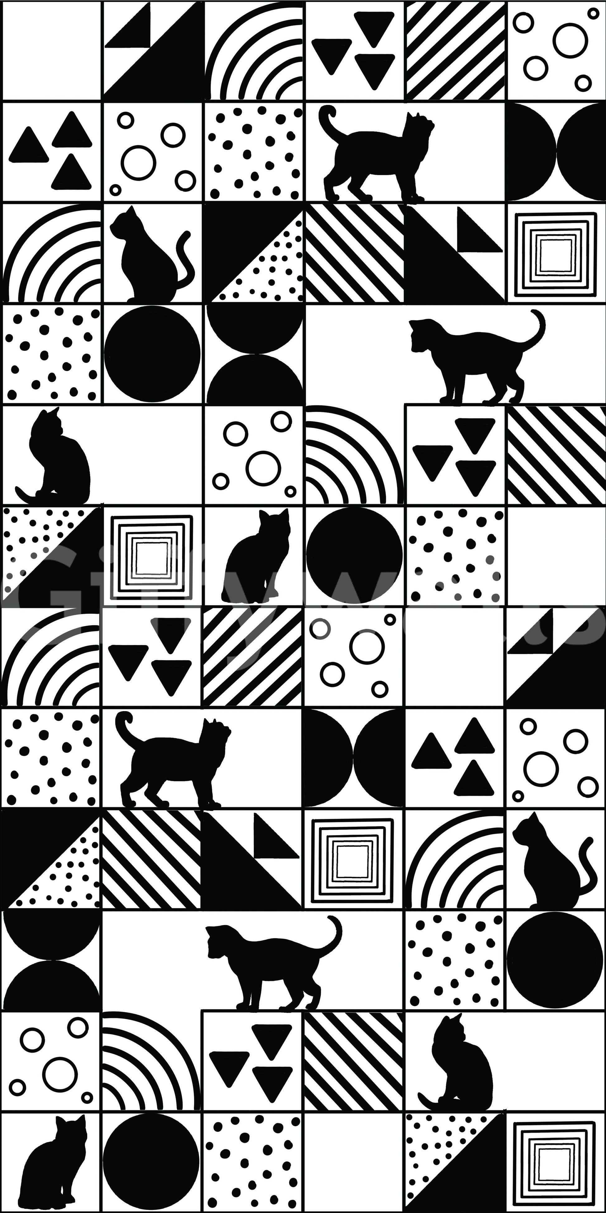 Sharp mono palette running through Cat Maze wallpaper backdrop