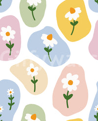 Cheerful Pastel Daisy Pebbles Wallpaper with soft botanical pattern flow
