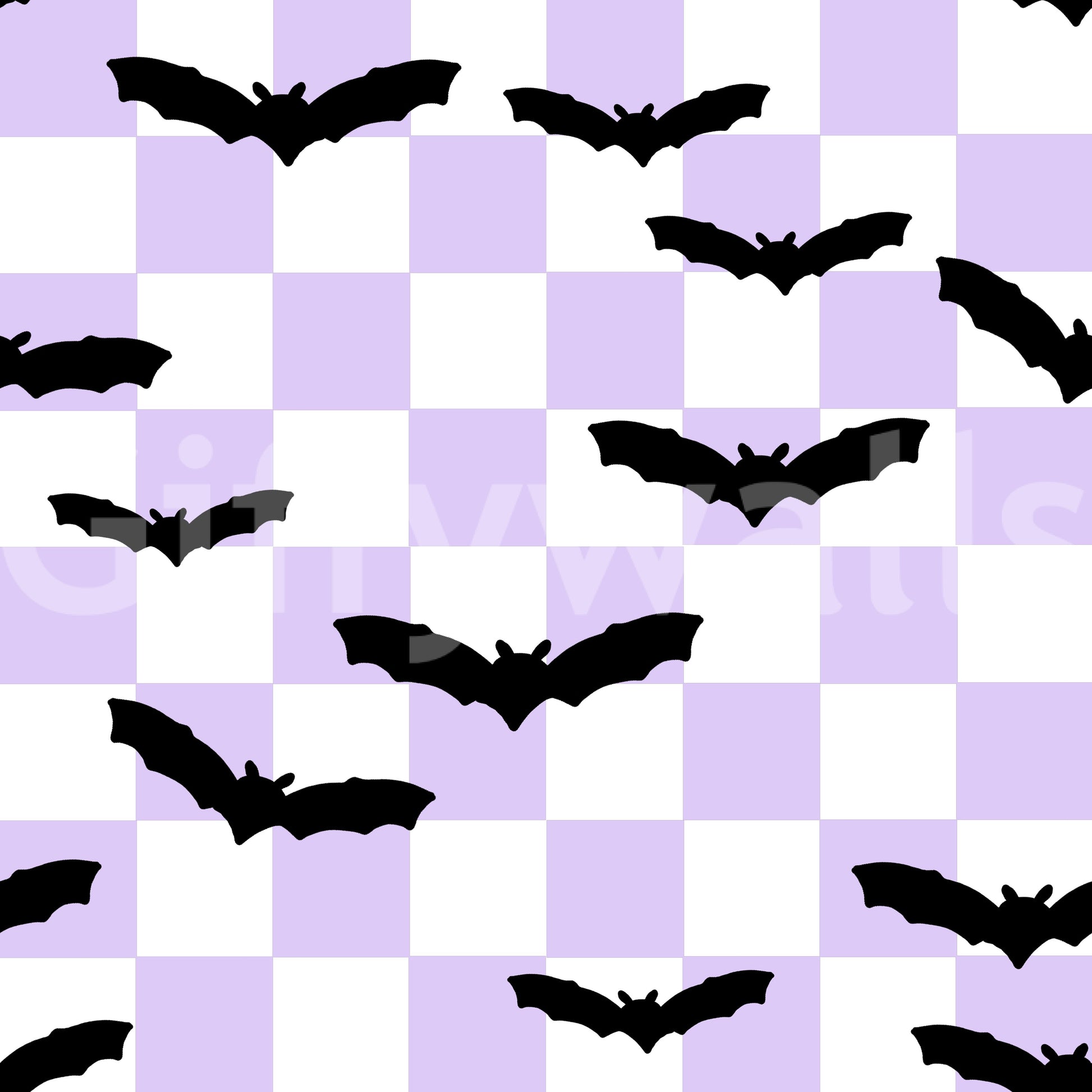 Bold black bat forms highlight Checkered Bats Purple wallpaper look