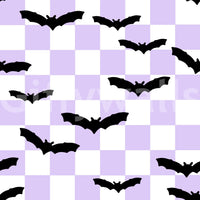 Bold black bat forms highlight Checkered Bats Purple wallpaper look
