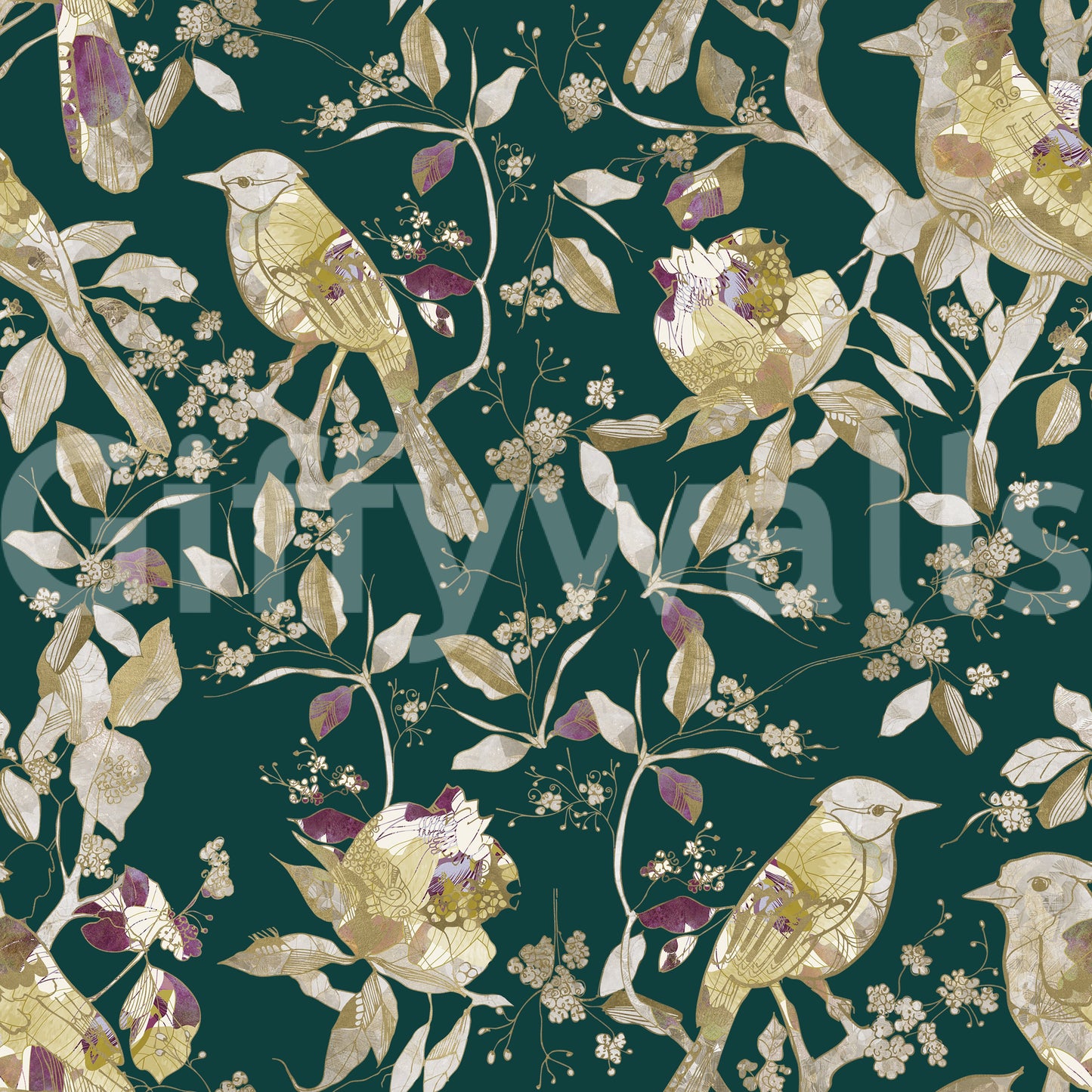 Papier peint Oiseaux du Jardin Émeraude