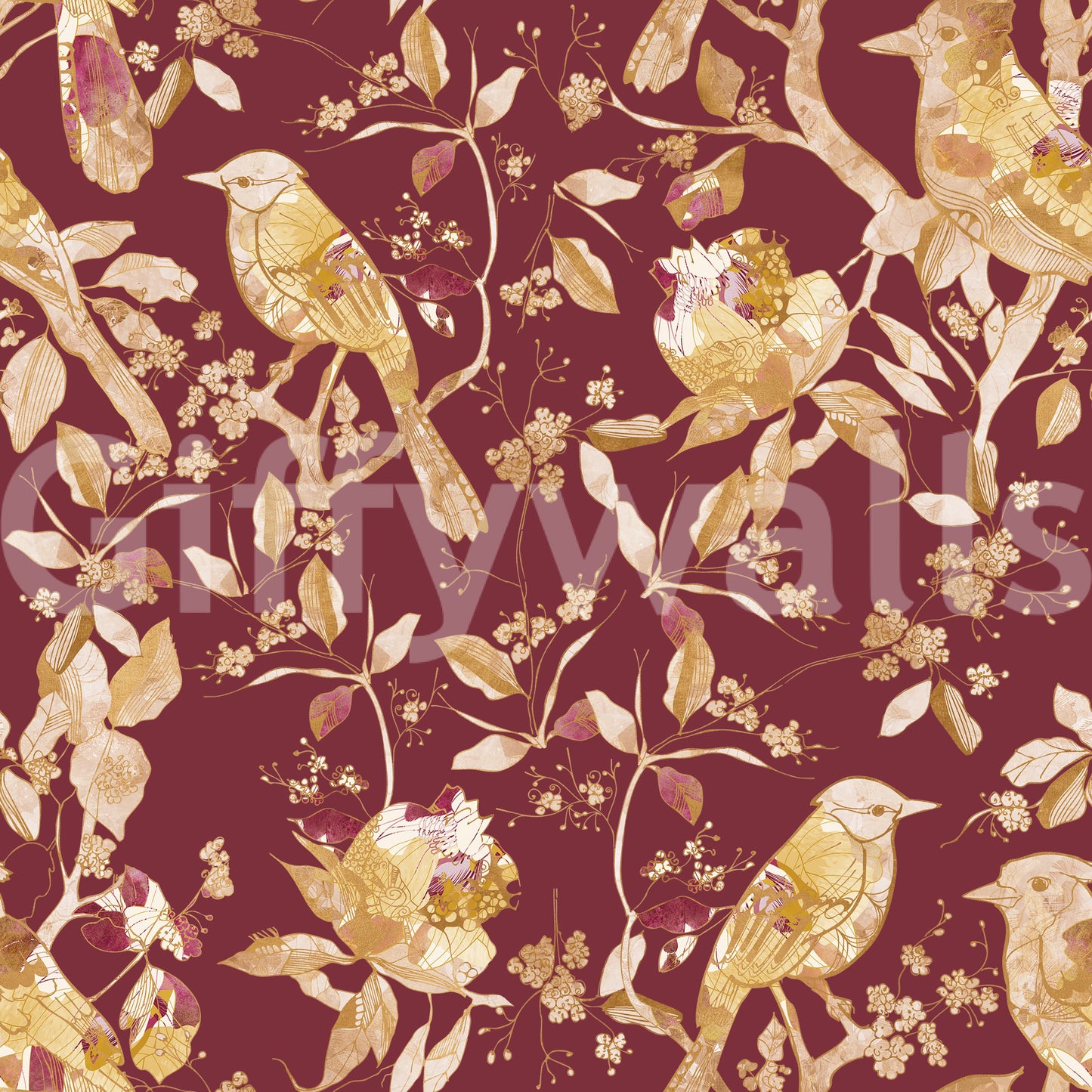 Fine blossom lines create movement in this heritage floral wallpaper