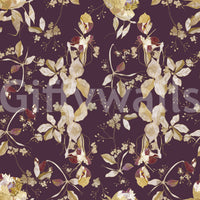 Soft botanical trails define this plum wallpaper with balanced detail