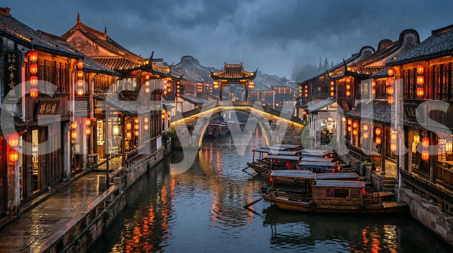 Riflessi di lanterne nel murale della città vecchia