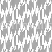 Repeating teardrop motif wallpaper in a clean gray and white palette
