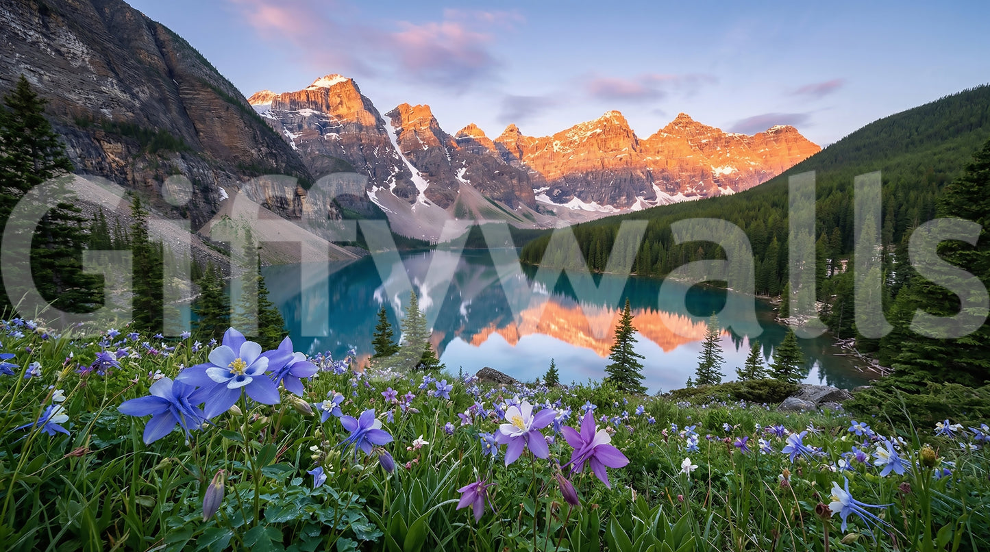 Pale blue sky and morning cloud above the Alpine Glow Lakeside wall mural