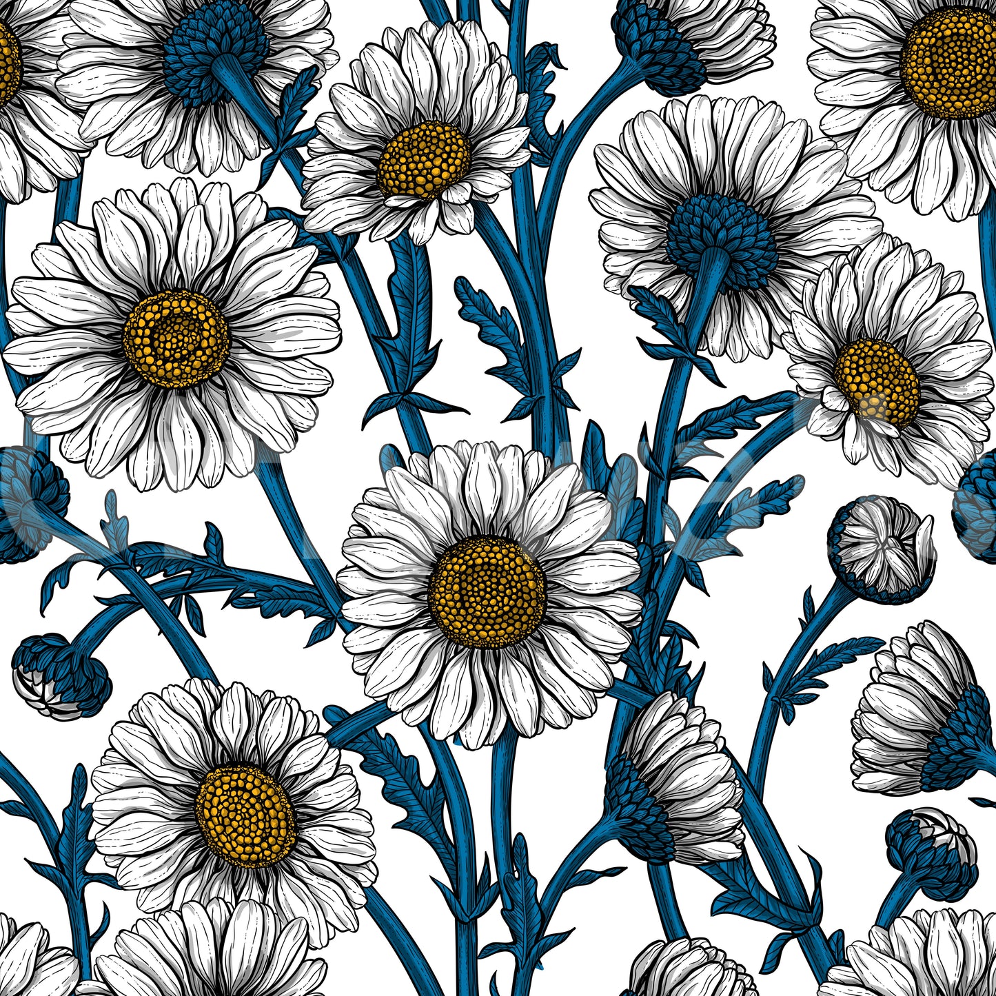 Dark blue leaves create contrast on this textured wallpaper
