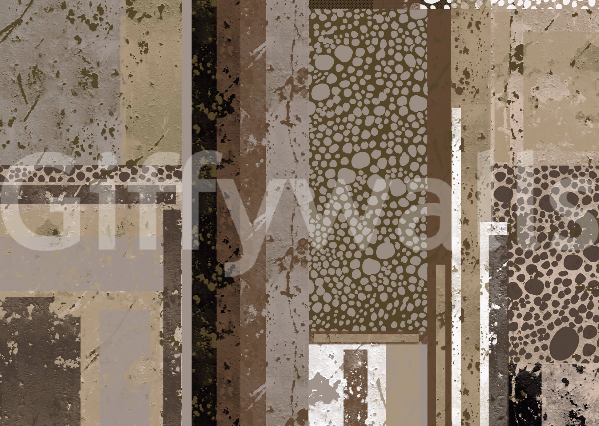 Distressed pattern showcasing the Urban Patina Collage Abstract geometric Wall Mural.