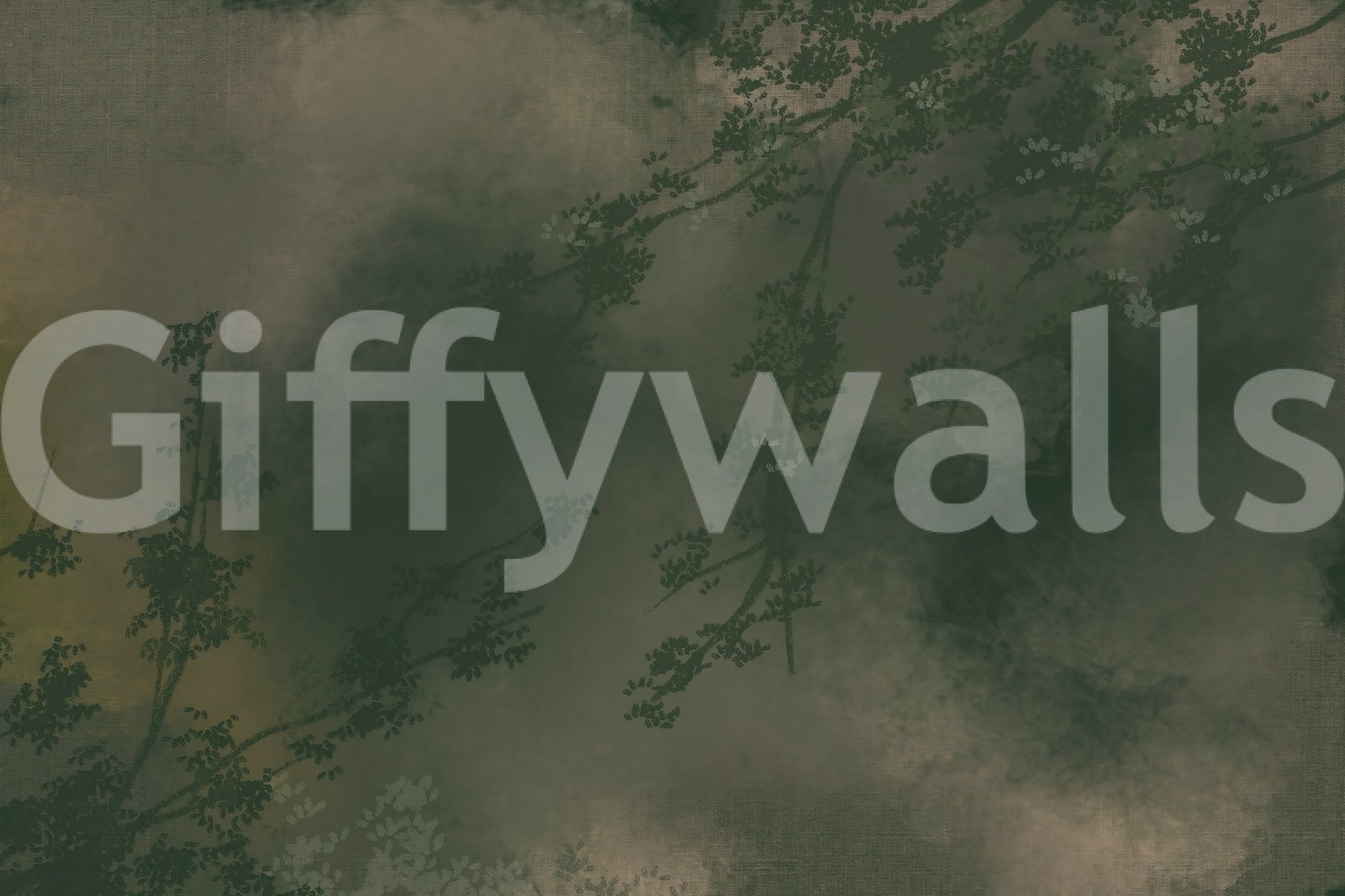 Touches of weathered gold lift the dark green tones of this wall mural