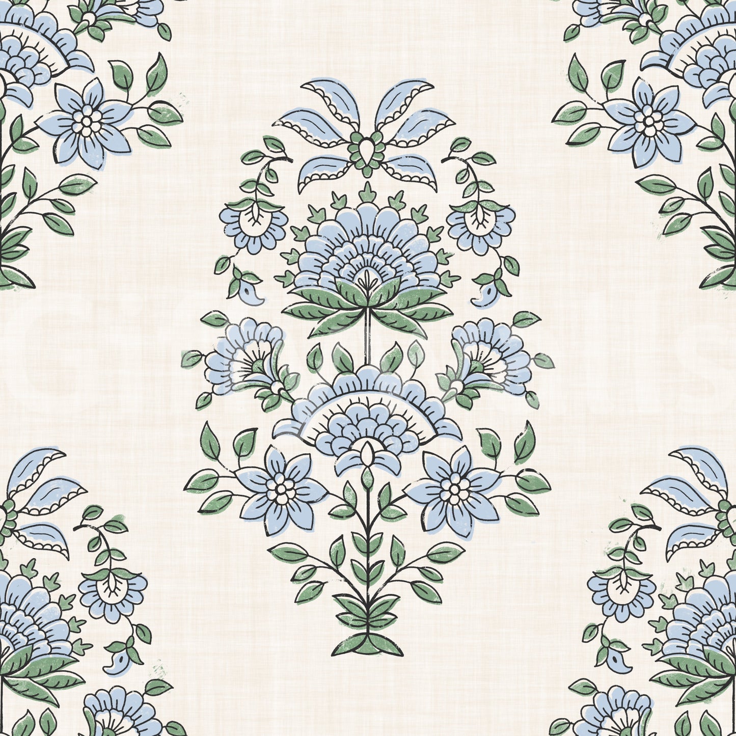 Serene Blue Floral Motif Wallpaper⁠