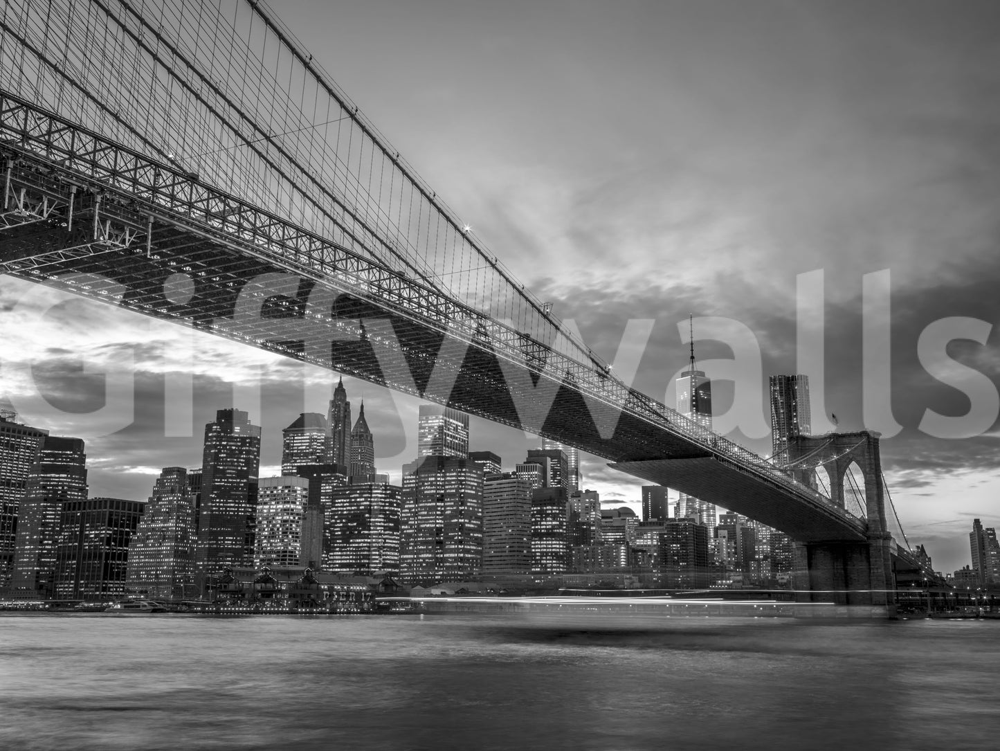Pont de Brooklyn : Fresque murale monochrome nocturne emblématique de NYC