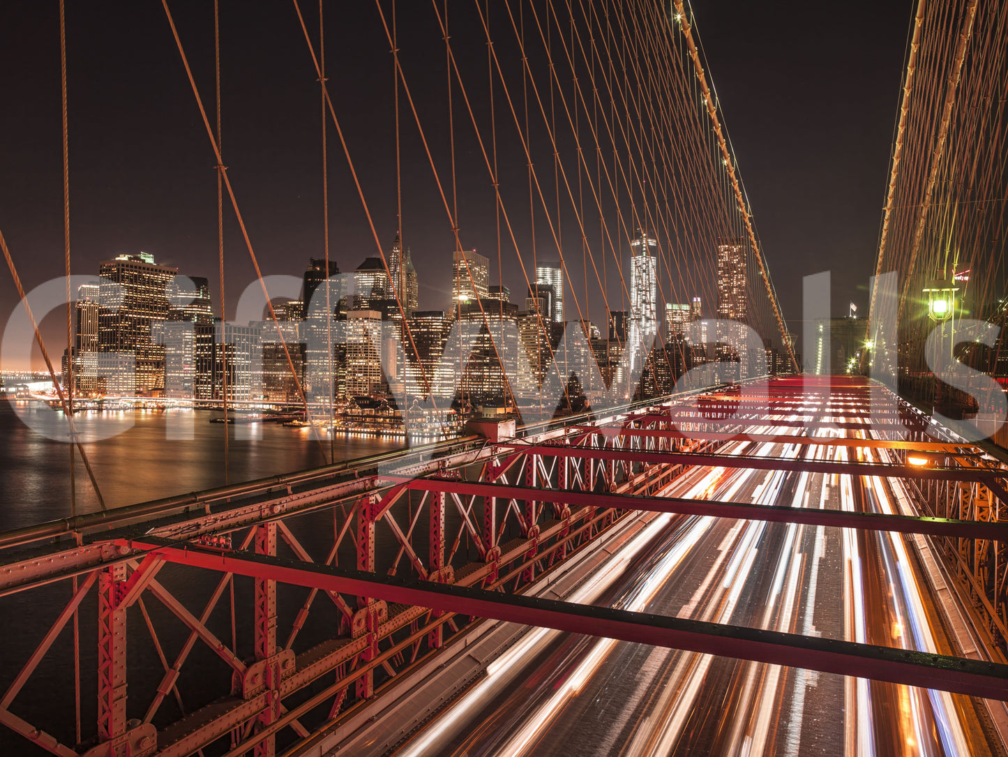City Pulse: Brooklyn Bridge bei Nacht Wandbild