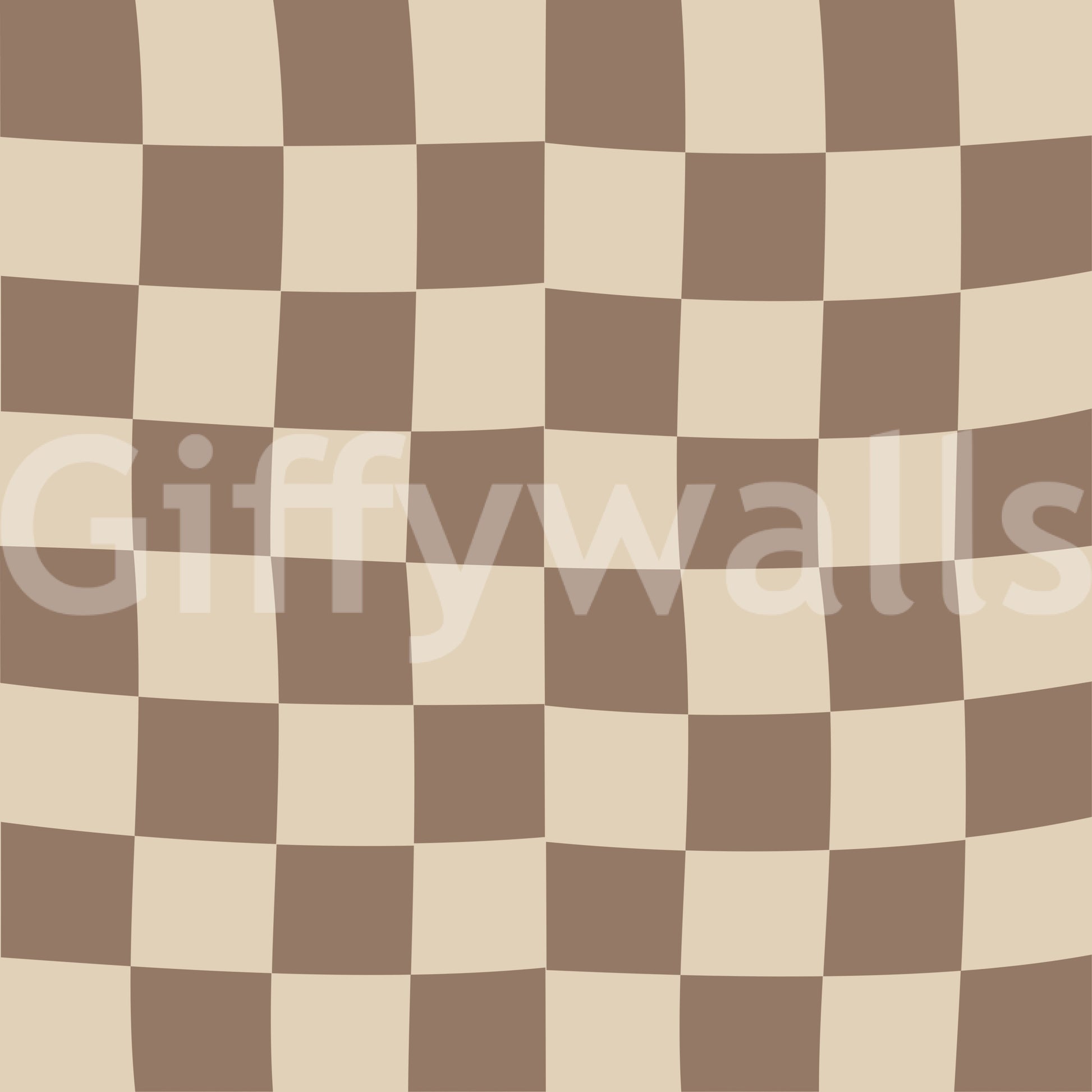Wave-shaped checker squares fill the Wavy Beige Check wallpaper in beige and brown.