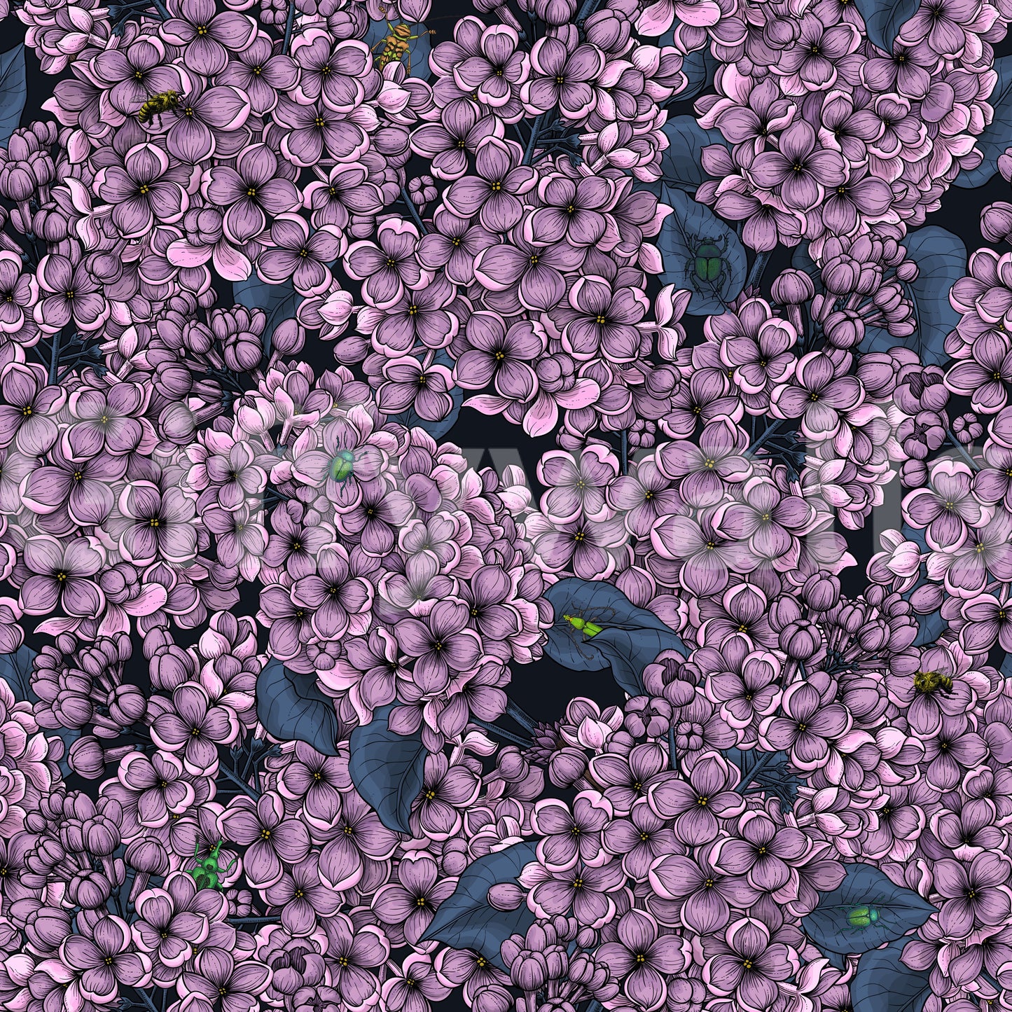 Countless tiny petals create texture on the Violet Lilac garden wallpaper.
