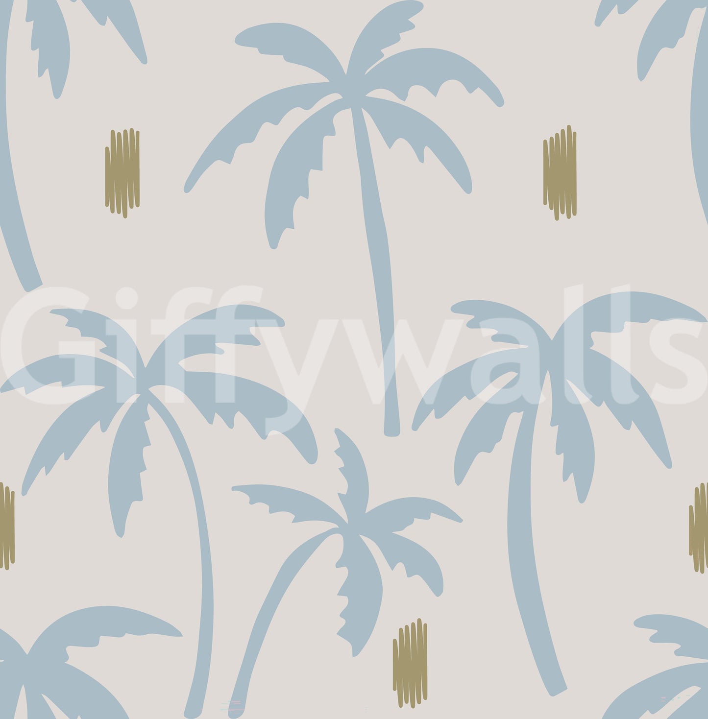 Tapet palmier albastru deschis Boho Coastal