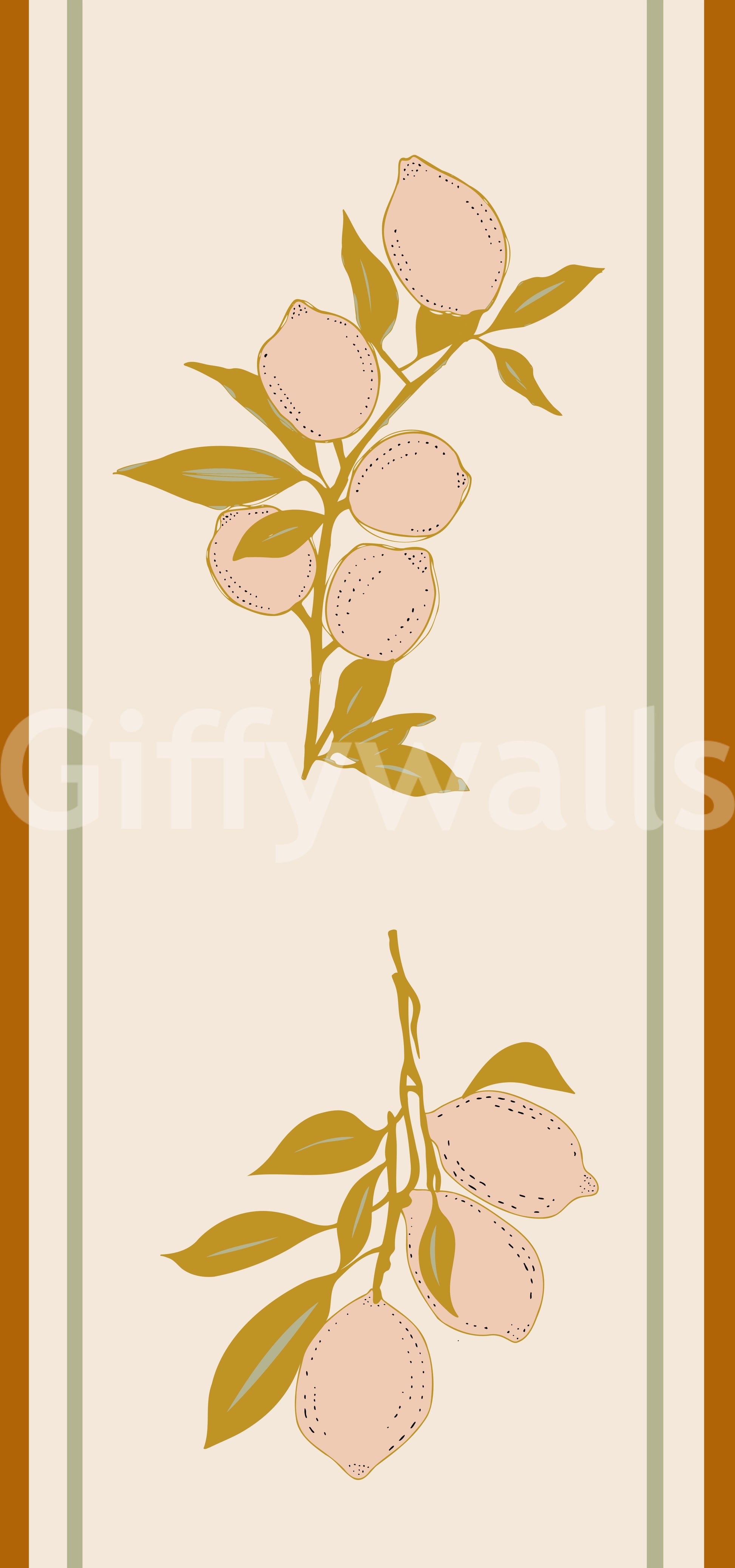 Mediterranean citrus wallpaper with paired fruit clusters and classic styling