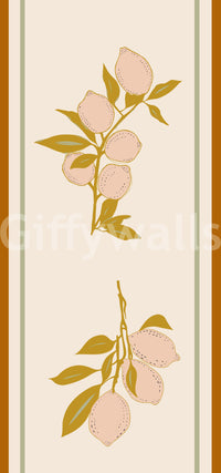 Mediterranean citrus wallpaper with paired fruit clusters and classic styling