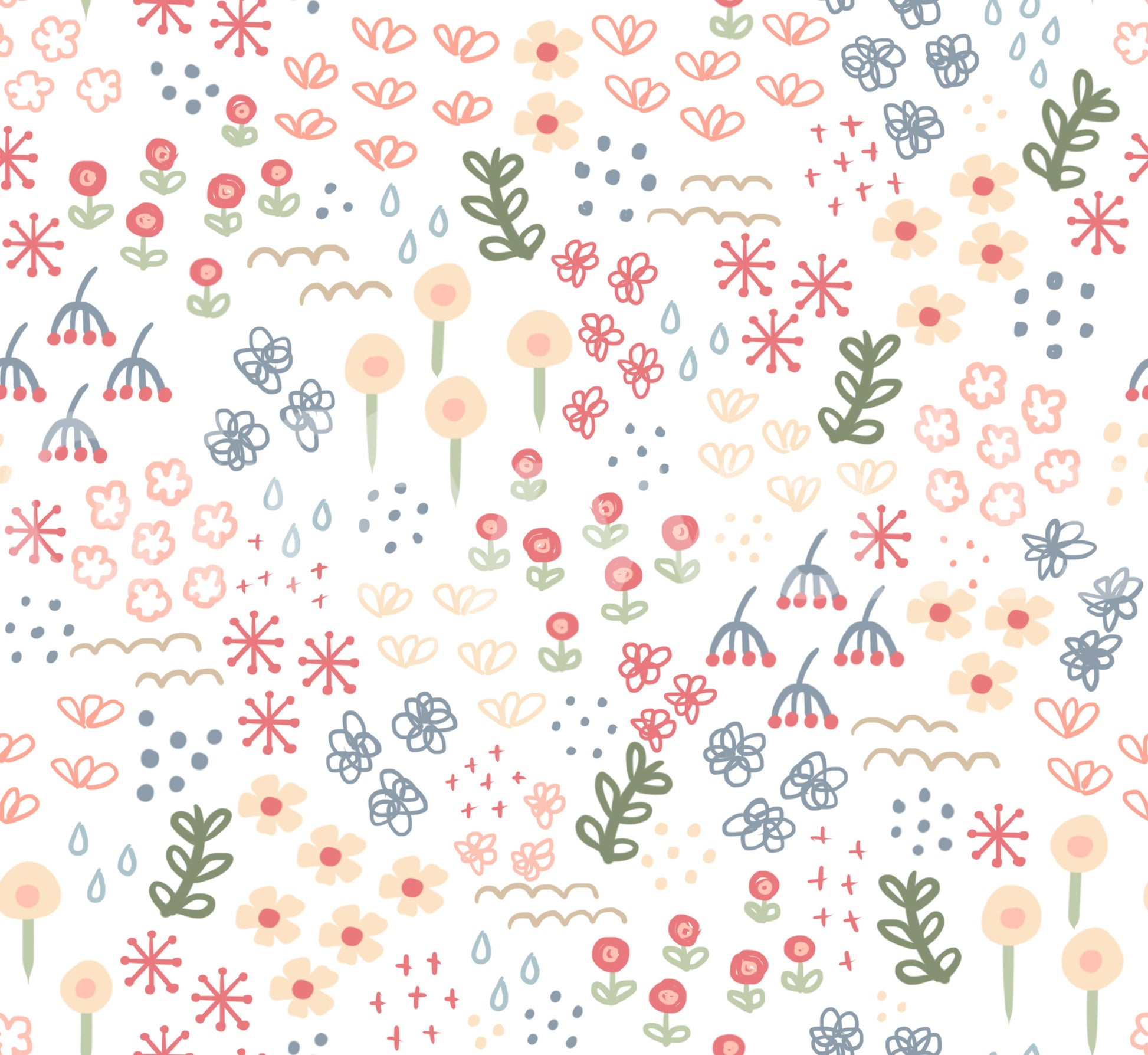 Hand-sketched stems and buds Garden wallpaper open, airy, and lightly playful