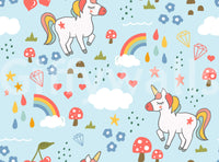 Stars, diamonds, and raindrops between unicorns on this wallpaper