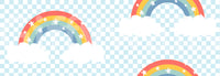 Yellow and sage stripes layer inside each rainbow on the wallpaper