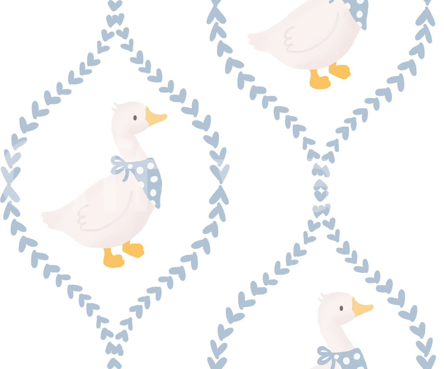 Ivory ground between lattice rows on the Dainty Hearts duck wallpaper