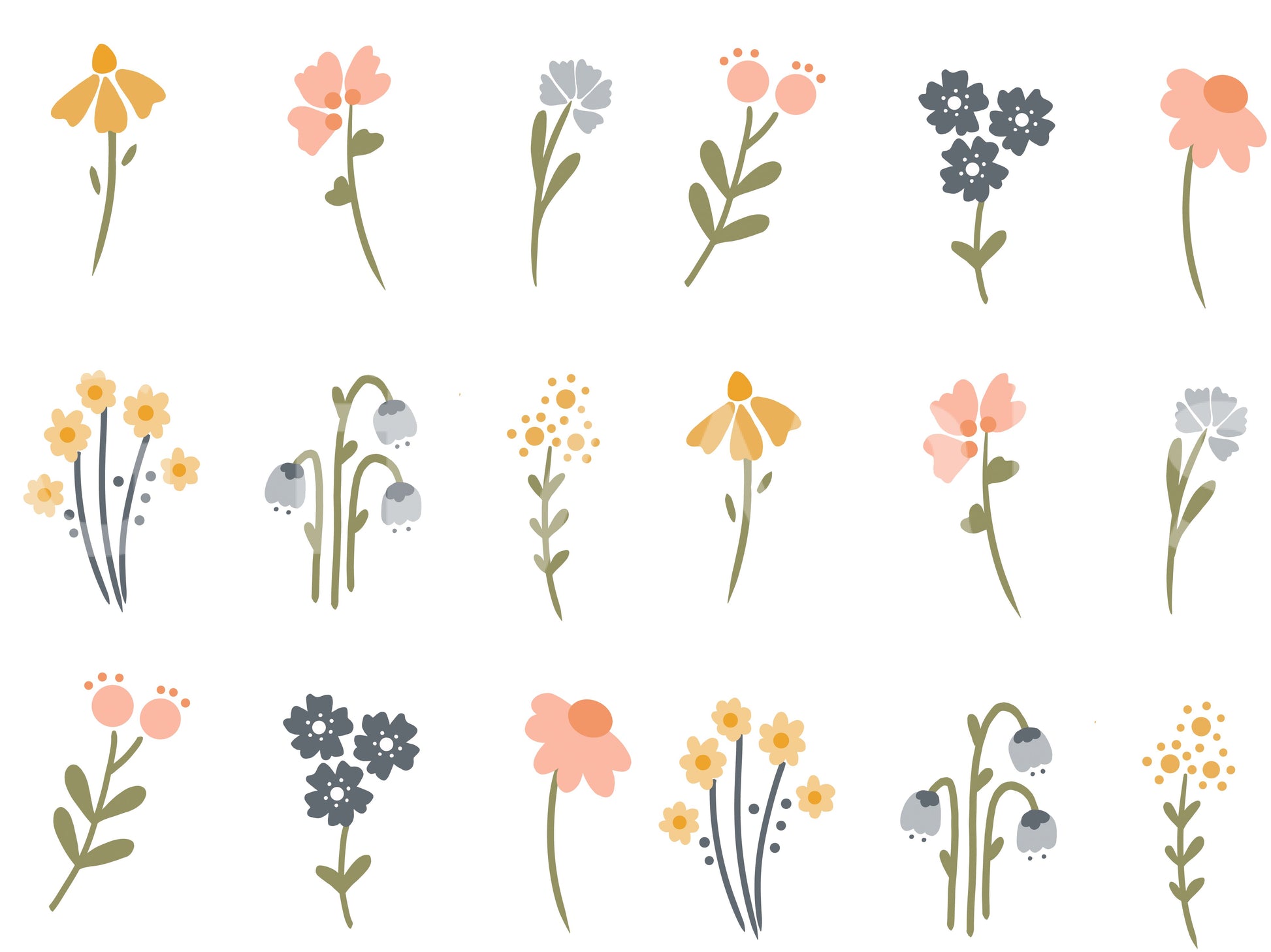 Bell-shaped buds dot the Wildflower Portraits wallpaper among scattered daisies