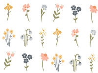 Bell-shaped buds dot the Wildflower Portraits wallpaper among scattered daisies