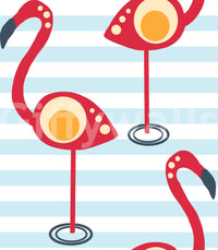 Red, ivory, and powder blue colors fill the Retro Flamingo Fun Wallpaper pattern.