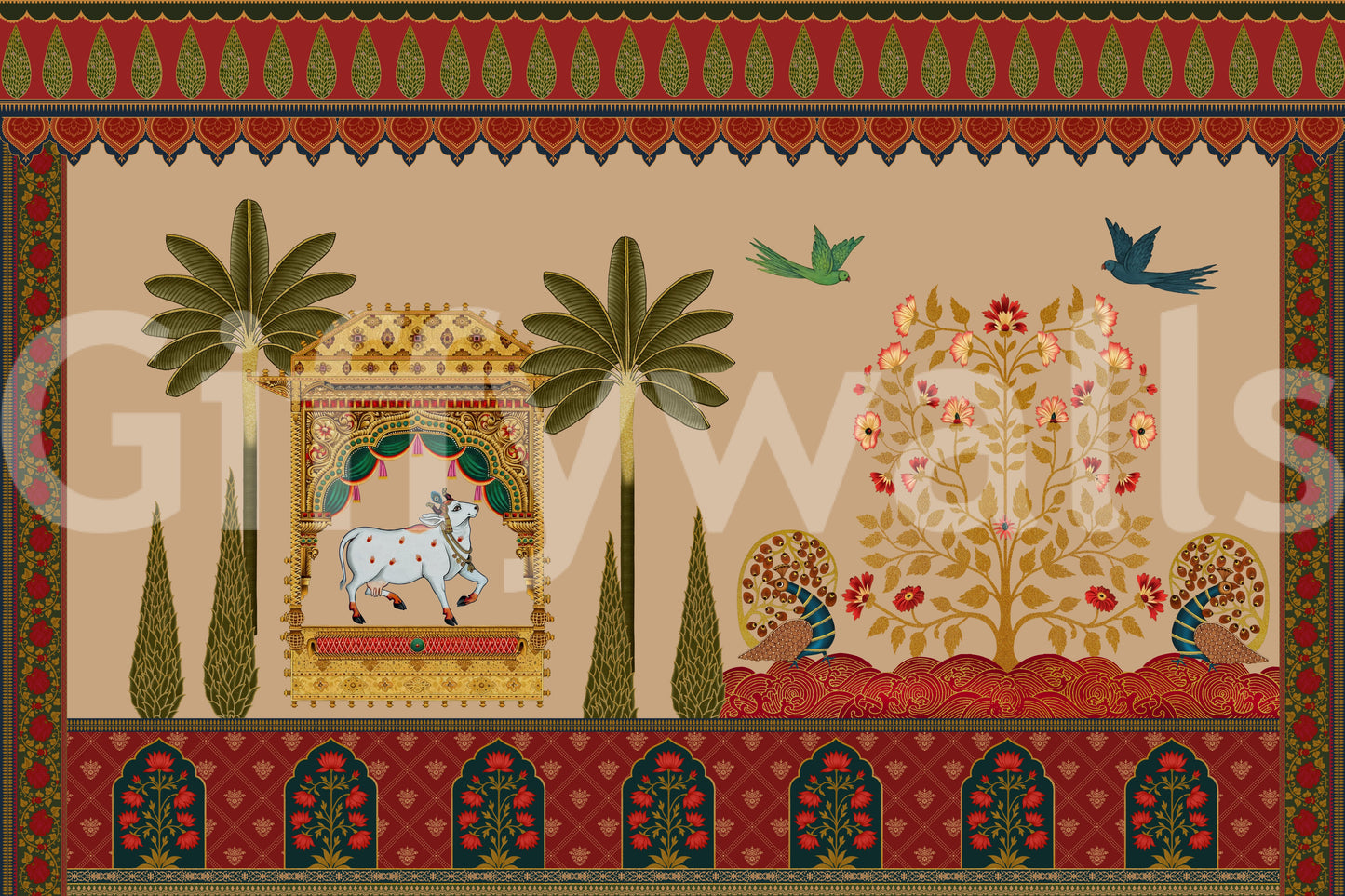 Mughal Garden & Sacred Cow Vægmaleri