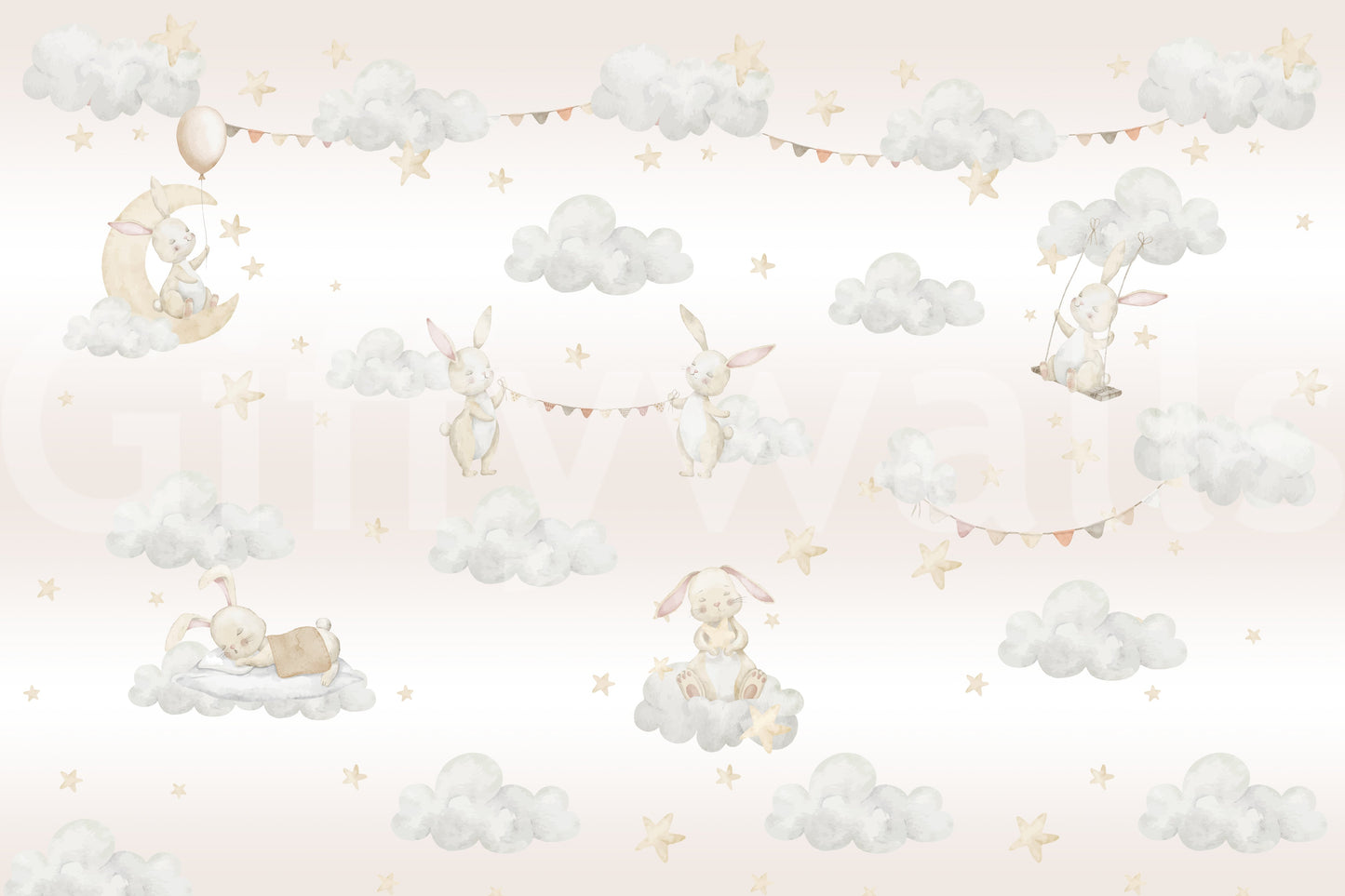 Dreamy Bunny Cloud Adventures Wall Mural