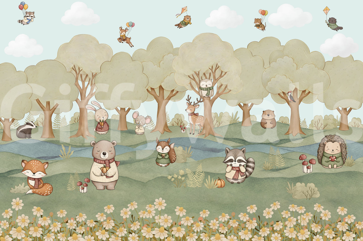 Whimsical Woodland Friends Wall Mural