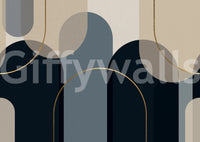 Muted slate, sand, and midnight tones layered through the Abstract Arches wall mural