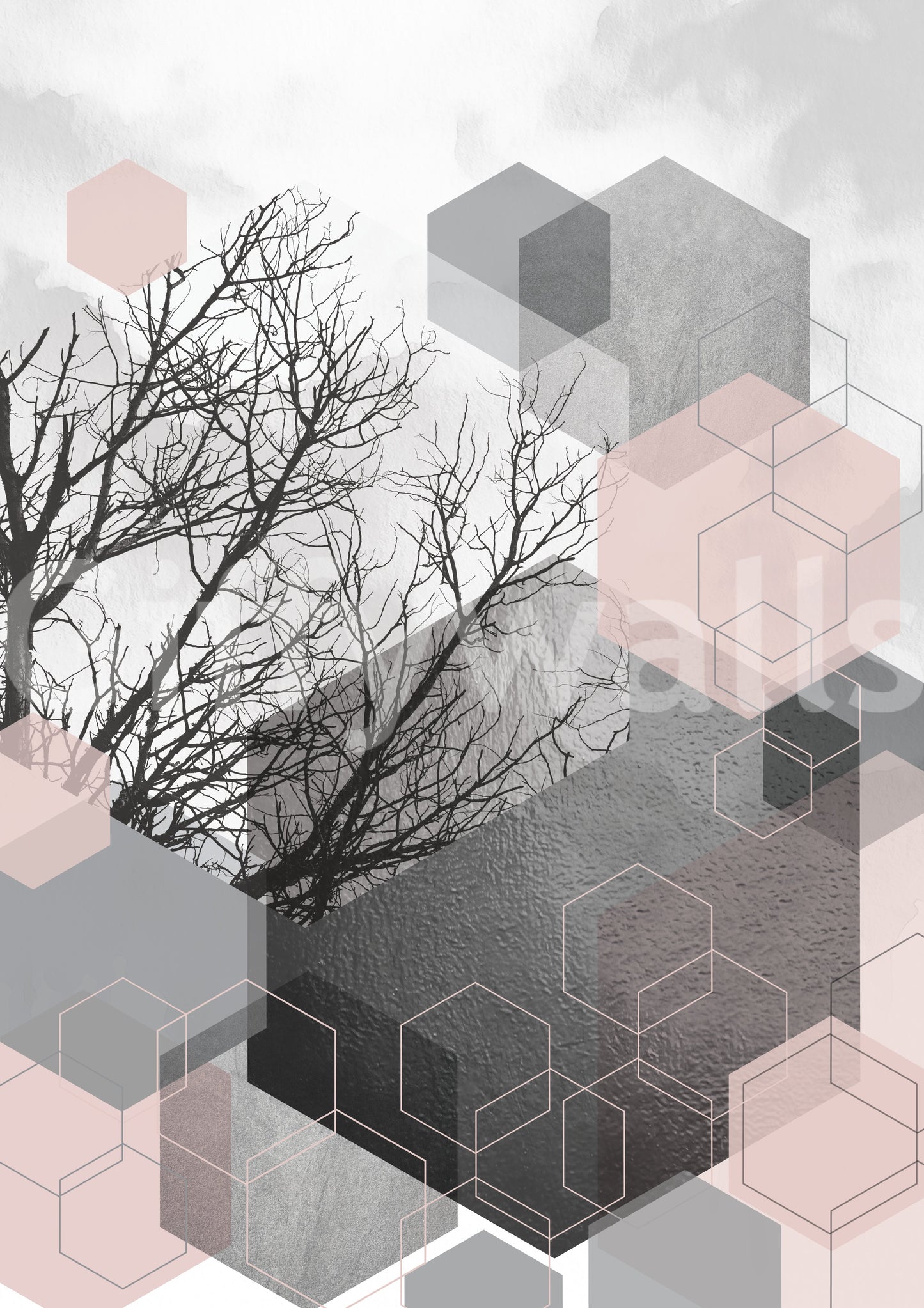 Blush Horizon: Geometrischer Wald2 Wandbild