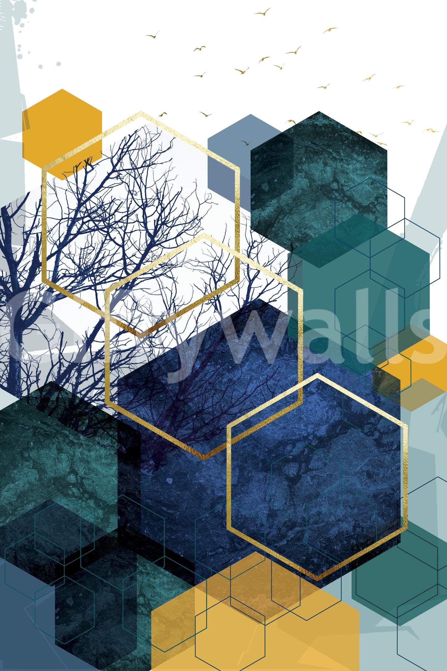 Goldener Zweig Geometrie Wandbild