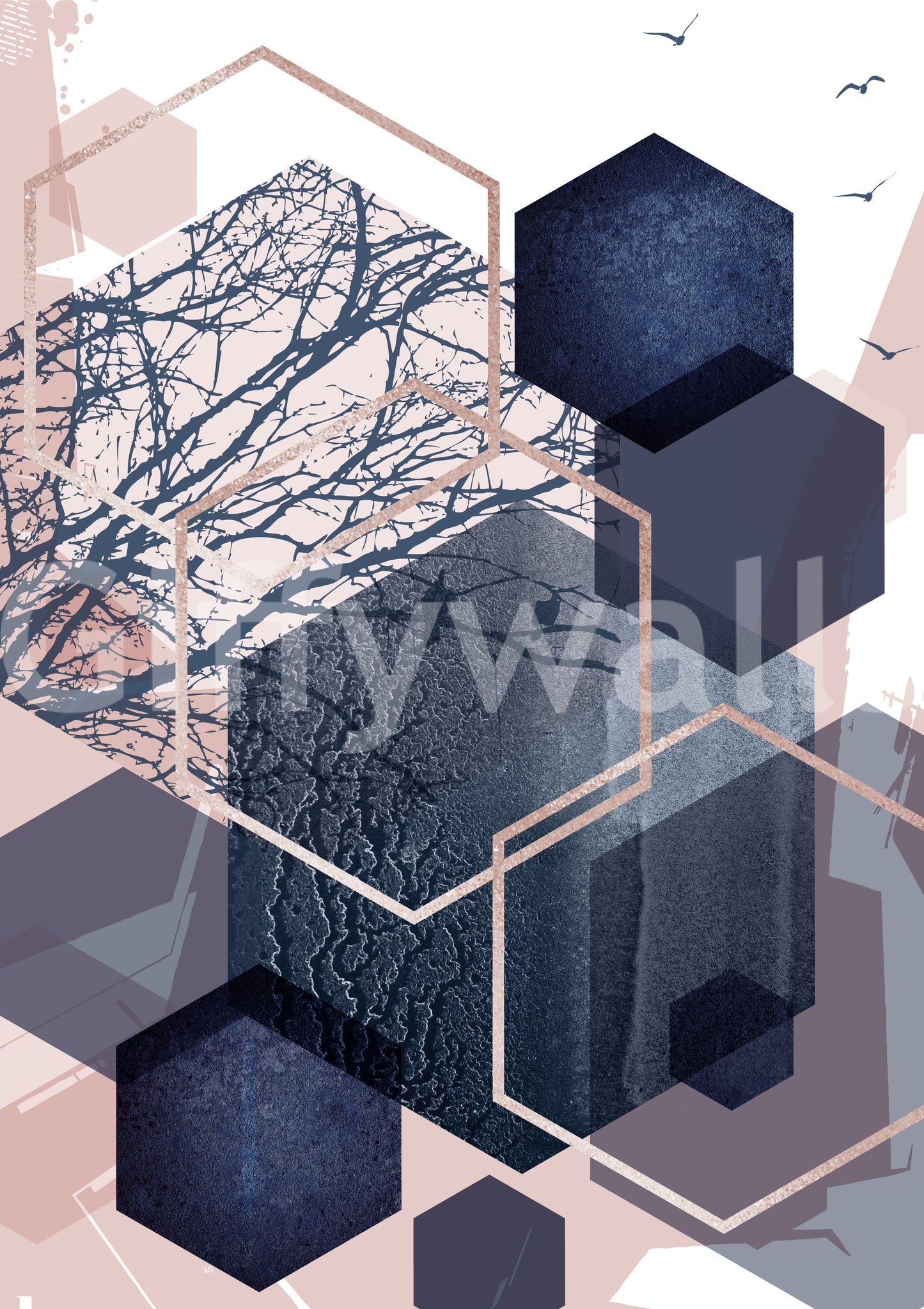 Geometrischer Waldflug Wandbild