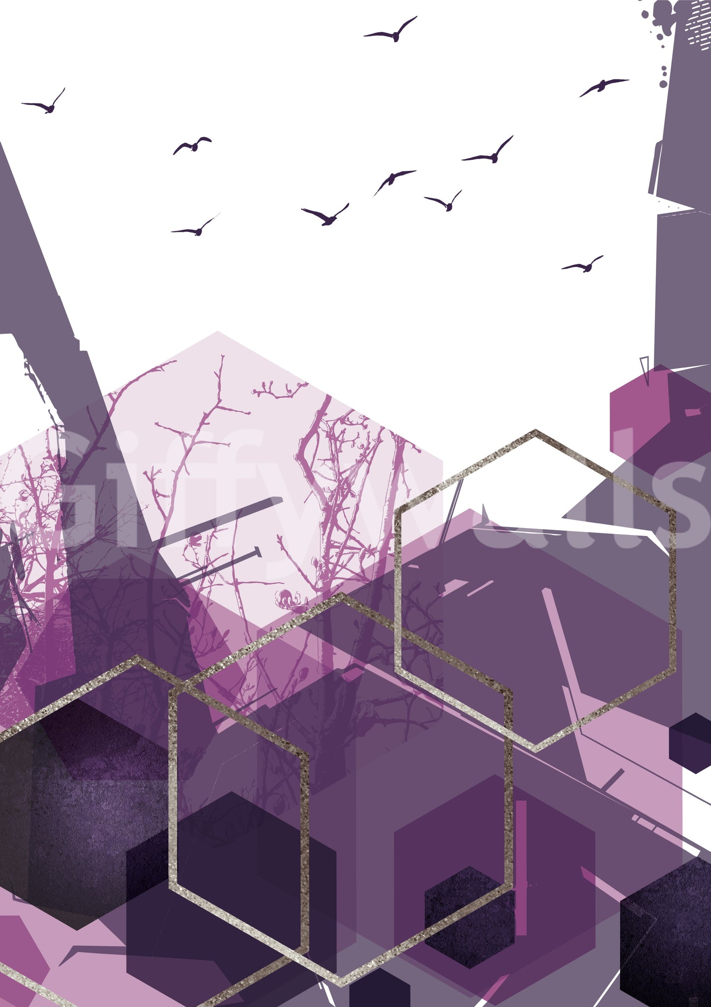 Cerul Ametist: Zbor Geometric 2 Murală de Perete