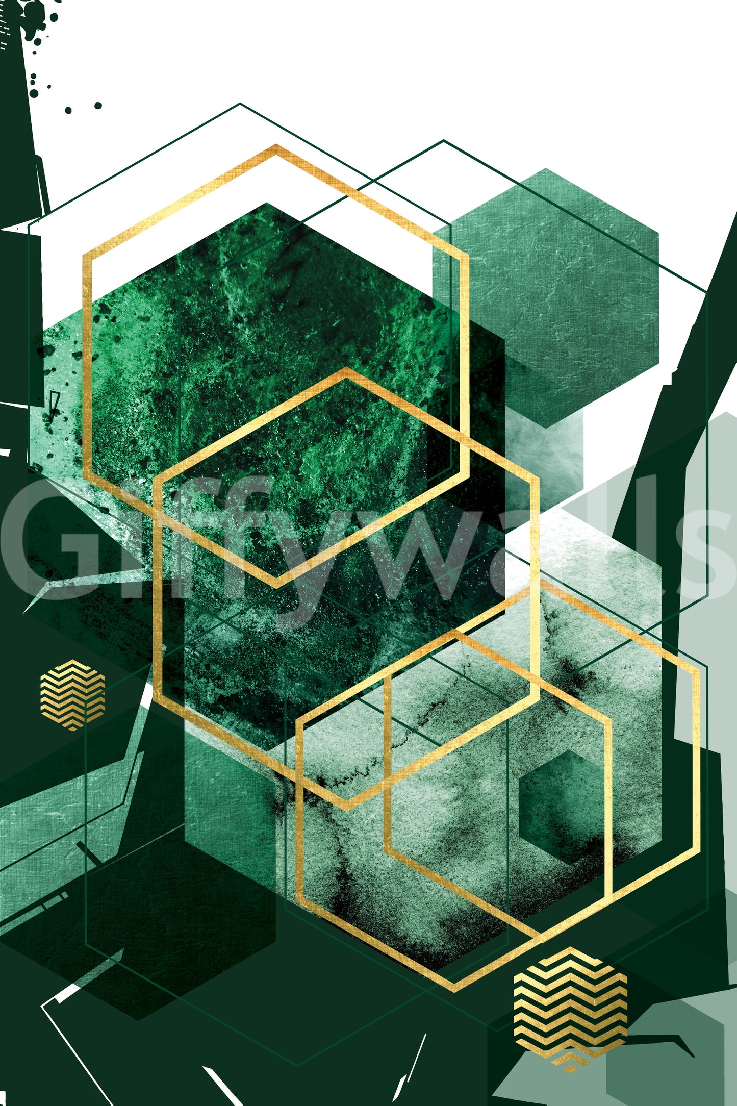 Verdant Hexagon Glamour Vægmaleri