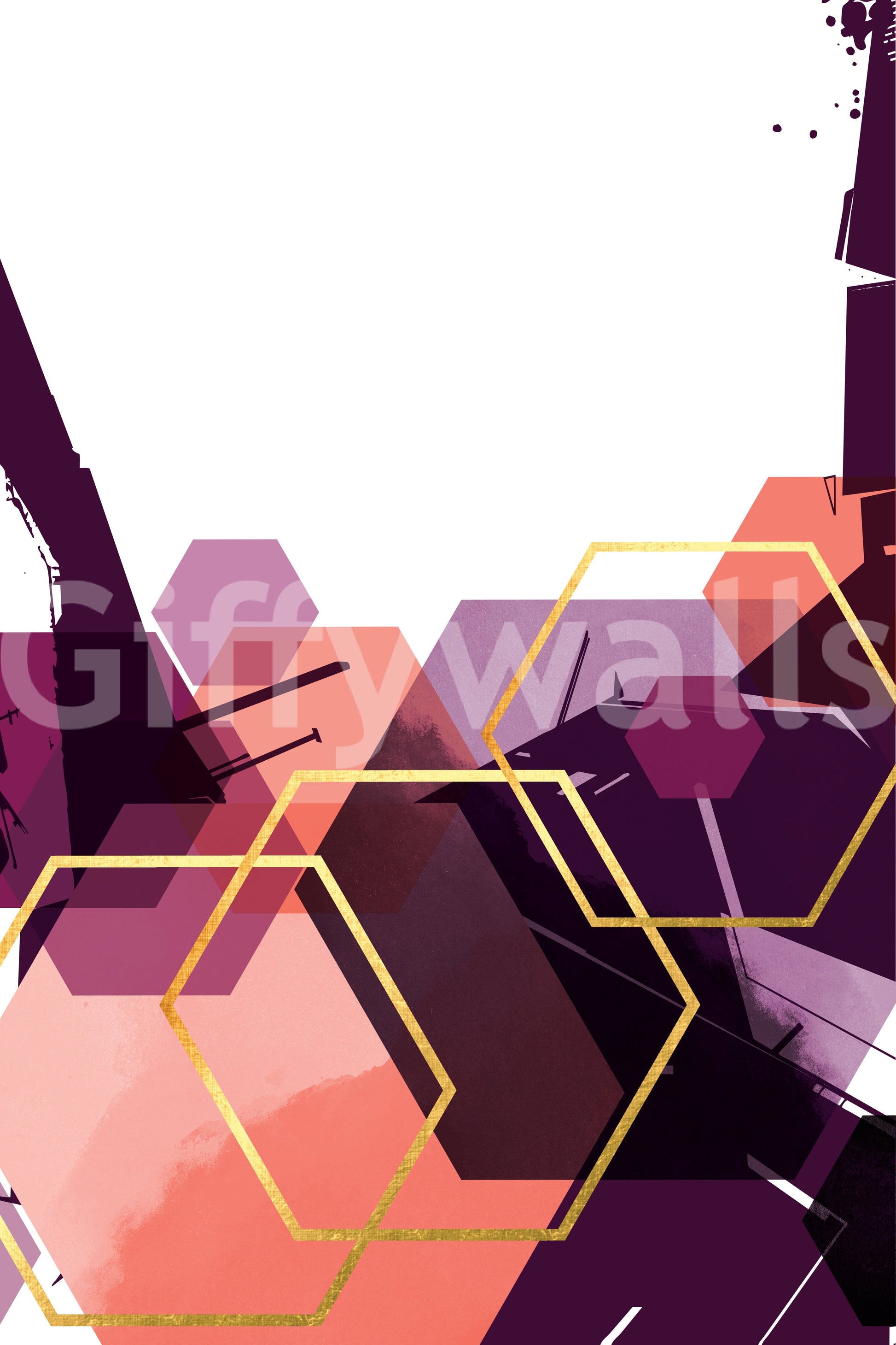 Warm peach and mauve fill alternating hexagons in the Bold Geometric Flow wall mural.