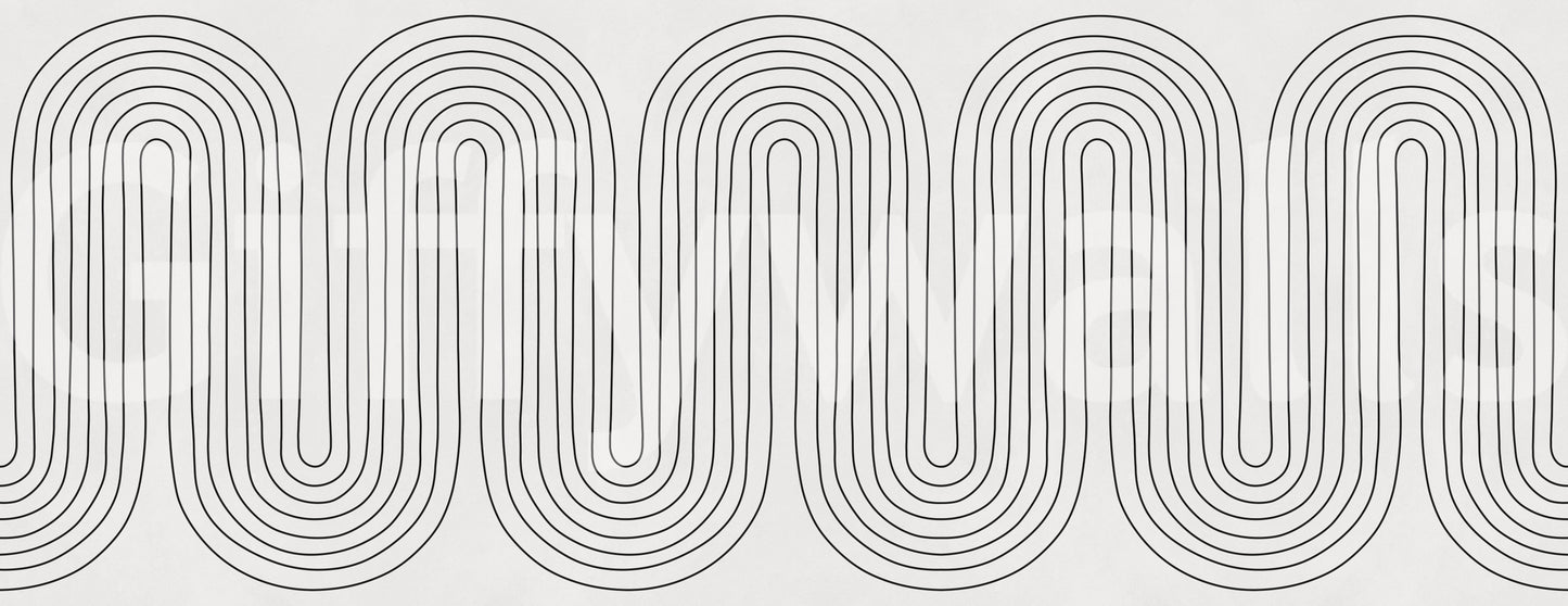 Repeating concentric arches define the looping line wall mural