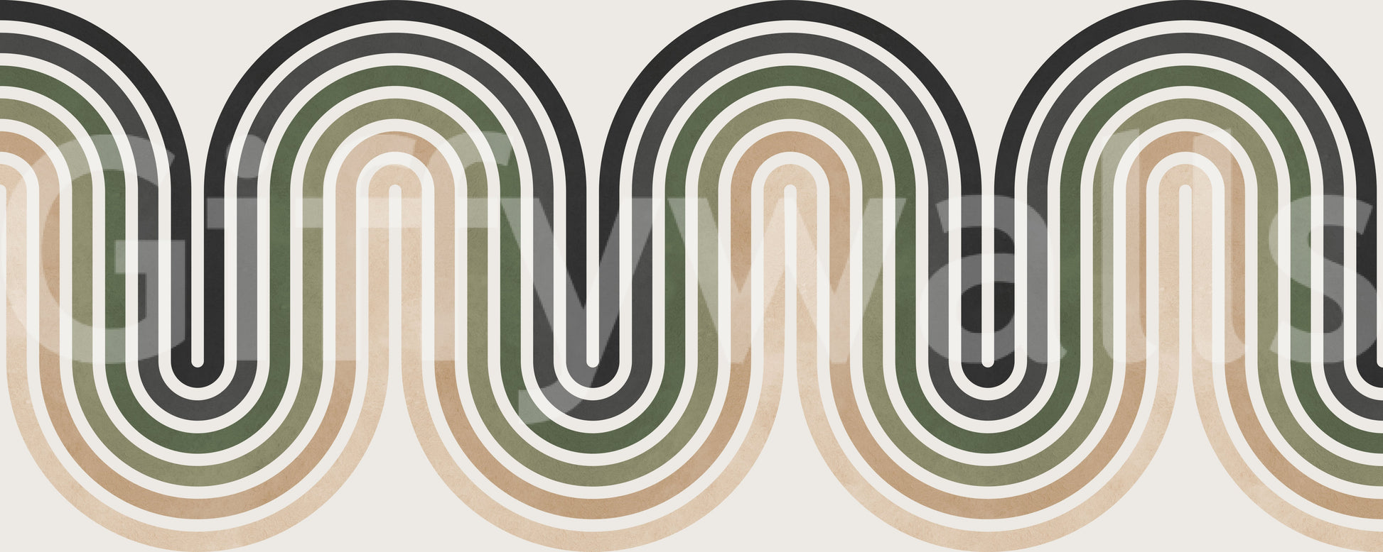 Organic Rhythm Curves wall mural with repeating waves and beige inner lines